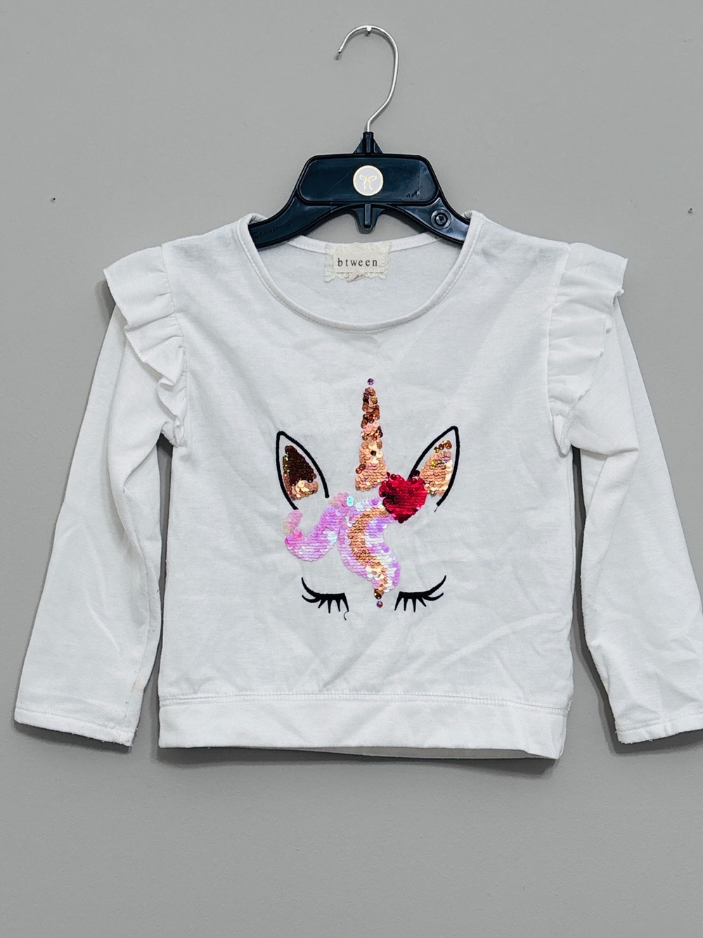 Btween Unicorn‎ Flip Sequin Sweatshirt Ruffle Cream Girls 6X⁠